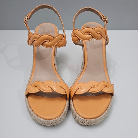 NEW Stuart Weitzman Twist Sandal Size 10 Mango Orange Leather Wedge Espadrille - Picture 4 of 13